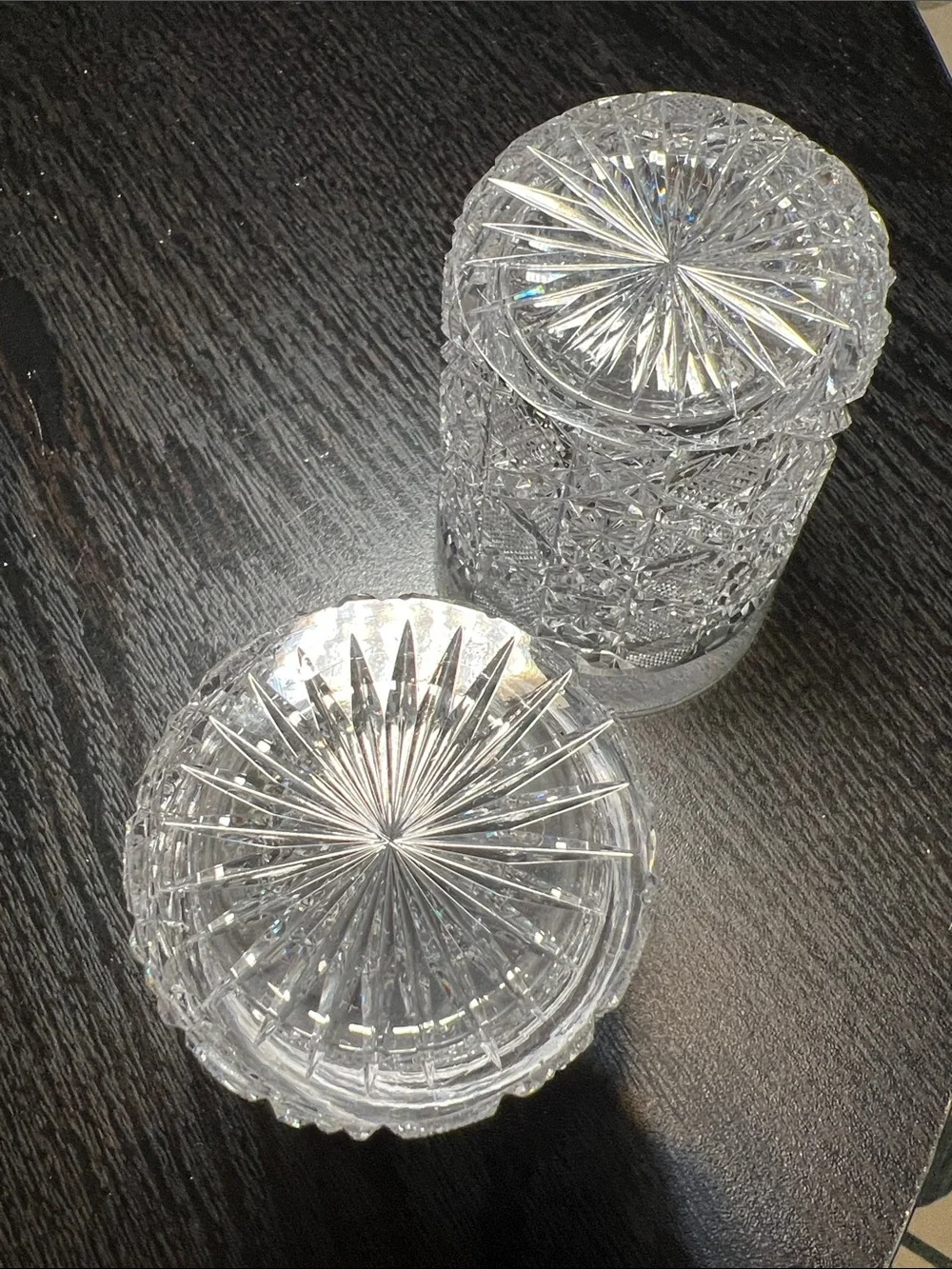 Pair of Antique Intricate Hand Cut American Brilliant Crystal Tumblers Glasses